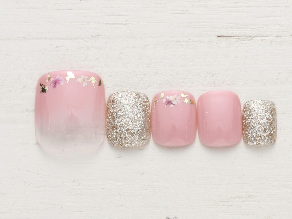 [FOOT] キラキラお花グラデ